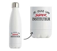 Bouteille Isotherme d'un Super Instituteur - Bottle - Idée Bouteille Isotherme Personnalisable Cadeau Anniversaire Fête Original Famille Travail Départ Collègue Retraite Noël.