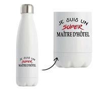 Bouteille Isotherme d'un Super Maître d'hôtel - Bottle - Idée Bouteille Isotherme Personnalisable Cadeau Anniversaire Fête Original Famille Travail Départ Collègue Retraite Noël.