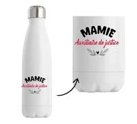 Bouteille Isotherme d'une Mamie Auxiliaire de justice - Bottle - Idée Bouteille Isotherme Personnalisable Cadeau Anniversaire Fête Original Famille Travail Départ Collègue Retraite Noël.