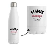 Bouteille Isotherme d'une Mamie la manager - Bottle - Idée Bouteille Isotherme Personnalisable Cadeau Anniversaire Fête Original Famille Travail Départ Collègue Retraite Noël.