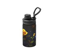 Bouteille isotherme en acier inoxydable avec couvercle pour le sport, les voyages, le bureau, la voiture - 355 ml - Motif roses jaunes