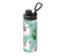 Bouteille isotherme en acier inoxydable avec poignée, motif lama, alpaga, cactus, fleur, convient pour le cyclisme, le fitness