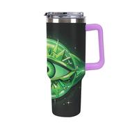 Bouteille isotherme en acier inoxydable de 113 g, motif œil maléfique vert, avec paille rabattable, tasse à café de voyage anti-fuite, avec couvercle et paille