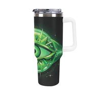 Bouteille isotherme en acier inoxydable de 113 g, motif œil maléfique vert, avec paille rabattable, tasse à café de voyage anti-fuite, avec couvercle et paille