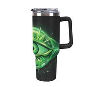 Bouteille isotherme en acier inoxydable de 113 g, motif œil maléfique vert, avec paille rabattable, tasse à café de voyage anti-fuite, avec couvercle et paille