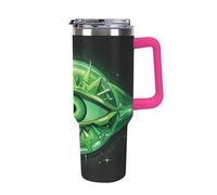 Bouteille isotherme en acier inoxydable de 113 g, motif œil maléfique vert, avec paille rabattable, tasse à café de voyage anti-fuite, avec couvercle et paille