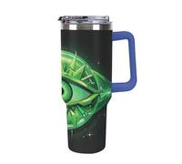 Bouteille isotherme en acier inoxydable de 113 g, motif œil maléfique vert, avec paille rabattable, tasse à café de voyage anti-fuite, avec couvercle et paille