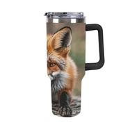 Bouteille isotherme en acier inoxydable de 113 g, motif renard Eros Bridal, avec paille rabattable, tasse à café de voyage anti-fuite, avec couvercle et paille