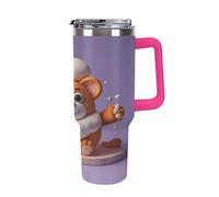 Bouteille isotherme en acier inoxydable de 113 ml, motif animal mignon, motif barbe à papa, paille rabattable, tasse à café de voyage anti-fuite avec couvercle et paille