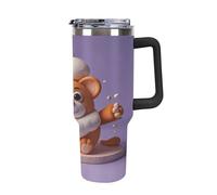 Bouteille isotherme en acier inoxydable de 113 ml, motif animal mignon, motif barbe à papa, paille rabattable, tasse à café de voyage anti-fuite avec couvercle et paille