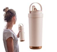 Bouteille isotherme en céramique - Bouteille portable de 750 ml avec couvercle et paille, flacon sous vide, étanche, look élégant, garde les boissons chaudes ou froides, plat pour plus de