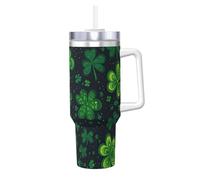 Bouteille isotherme Good Fortune Shamrock Clover 1,2 L (40 oz) en acier inoxydable avec poignée.