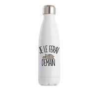 Bouteille Isotherme hippopotame Je le ferai demain | Gourde Thermos conservation chaleur double paroi isolante et réutilisable | Idée cadeau originale et drôle