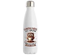Bouteille Isotherme La Maitresse Chouette Café | Idée Gourde Cadeau Travail Métier Sport Collègue Femme Anniversaire Noël