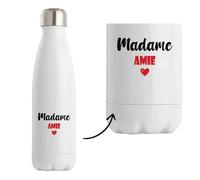 Bouteille Isotherme Madame Amie - Bottle - Idée Tasse Personnalisable Cadeau Anniversaire Fête Original Famille Travail Départ Collègue Retraite Noël. (Rouge)