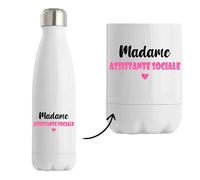 Bouteille Isotherme Madame Assistante sociale - Bottle - Idée Tasse Personnalisable Cadeau Anniversaire Fête Original Famille Travail Départ Collègue Retraite Noël. (Rose)