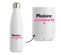 Bouteille Isotherme Madame Auxiliaire de vie - Bottle - Idée Tasse Personnalisable Cadeau Anniversaire Fête Original Famille Travail Départ Collègue Retraite Noël. (Rose)