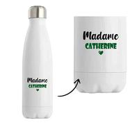 Bouteille Isotherme Madame Catherine - Bottle - Idée Tasse Personnalisable Cadeau Anniversaire Fête Original Famille Travail Départ Collègue Retraite Noël. (Vert)