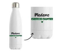 Bouteille Isotherme Madame Cheffe de chantier - Bottle - Idée Tasse Personnalisable Cadeau Anniversaire Fête Original Famille Travail Départ Collègue Retraite Noël. (Vert)