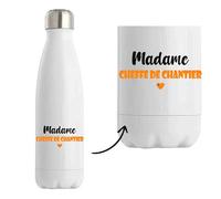 Bouteille Isotherme Madame Cheffe de chantier - Bottle - Idée Tasse Personnalisable Cadeau Anniversaire Fête Original Famille Travail Départ Collègue Retraite Noël. (Orange)