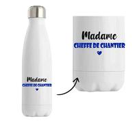Bouteille Isotherme Madame Cheffe de chantier - Bottle - Idée Tasse Personnalisable Cadeau Anniversaire Fête Original Famille Travail Départ Collègue Retraite Noël. (Bleu)