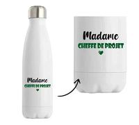 Bouteille Isotherme Madame Cheffe de projet - Bottle - Idée Tasse Personnalisable Cadeau Anniversaire Fête Original Famille Travail Départ Collègue Retraite Noël. (Vert)