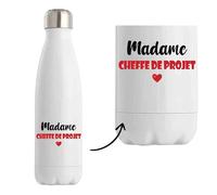 Bouteille Isotherme Madame Cheffe de projet - Bottle - Idée Tasse Personnalisable Cadeau Anniversaire Fête Original Famille Travail Départ Collègue Retraite Noël. (Rouge)