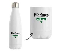 Bouteille Isotherme Madame Colette - Bottle - Idée Tasse Personnalisable Cadeau Anniversaire Fête Original Famille Travail Départ Collègue Retraite Noël. (Vert)
