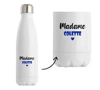 Bouteille Isotherme Madame Colette - Bottle - Idée Tasse Personnalisable Cadeau Anniversaire Fête Original Famille Travail Départ Collègue Retraite Noël. (Bleu)