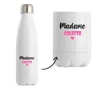 Bouteille Isotherme Madame Colette - Bottle - Idée Tasse Personnalisable Cadeau Anniversaire Fête Original Famille Travail Départ Collègue Retraite Noël. (Rose)