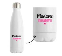 Bouteille Isotherme Madame Elisabeth - Bottle - Idée Tasse Personnalisable Cadeau Anniversaire Fête Original Famille Travail Départ Collègue Retraite Noël. (Rose)