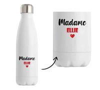 Bouteille Isotherme Madame Ellie - Bottle - Idée Tasse Personnalisable Cadeau Anniversaire Fête Original Famille Travail Départ Collègue Retraite Noël. (Rouge)