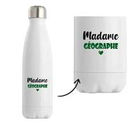 Bouteille Isotherme Madame Géographe - Bottle - Idée Tasse Personnalisable Cadeau Anniversaire Fête Original Famille Travail Départ Collègue Retraite Noël. (Vert)