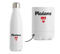 Bouteille Isotherme Madame Iris - Bottle - Idée Tasse Personnalisable Cadeau Anniversaire Fête Original Famille Travail Départ Collègue Retraite Noël. (Rouge)