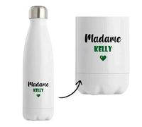Bouteille Isotherme Madame Kelly - Bottle - Idée Tasse Personnalisable Cadeau Anniversaire Fête Original Famille Travail Départ Collègue Retraite Noël. (Vert)