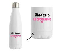 Bouteille Isotherme Madame la géographe - Bottle - Idée Tasse Personnalisable Cadeau Anniversaire Fête Original Famille Travail Départ Collègue Retraite Noël. (Rose)