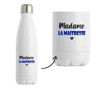 Bouteille Isotherme Madame la maitresse - Bottle - Idée Tasse Personnalisable Cadeau Anniversaire Fête Original Famille Travail Départ Collègue Retraite Noël. (Bleu)