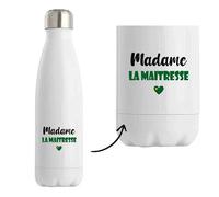 Bouteille Isotherme Madame la maitresse - Bottle - Idée Tasse Personnalisable Cadeau Anniversaire Fête Original Famille Travail Départ Collègue Retraite Noël. (Vert)