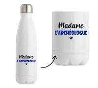 Bouteille Isotherme Madame l'archéologue - Bottle - Idée Tasse Personnalisable Cadeau Anniversaire Fête Original Famille Travail Départ Collègue Retraite Noël. (Bleu)