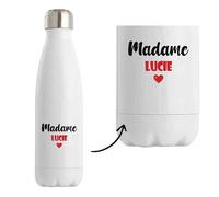 Bouteille Isotherme Madame Lucie - Bottle - Idée Tasse Personnalisable Cadeau Anniversaire Fête Original Famille Travail Départ Collègue Retraite Noël. (Rouge)