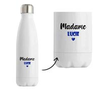Bouteille Isotherme Madame Lucie - Bottle - Idée Tasse Personnalisable Cadeau Anniversaire Fête Original Famille Travail Départ Collègue Retraite Noël. (Bleu)