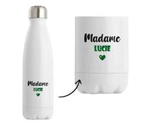 Bouteille Isotherme Madame Lucie - Bottle - Idée Tasse Personnalisable Cadeau Anniversaire Fête Original Famille Travail Départ Collègue Retraite Noël. (Vert)