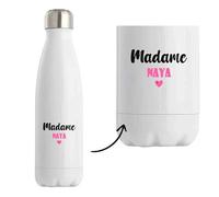 Bouteille Isotherme Madame Naya - Bottle - Idée Tasse Personnalisable Cadeau Anniversaire Fête Original Famille Travail Départ Collègue Retraite Noël. (Rose)