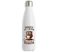 Bouteille Isotherme Mauricette Chouette Café | Idée Gourde Cadeau Travail Métier Sport Collègue Femme Anniversaire Noël