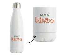 Bouteille Isotherme Mon Heroine - Bottle - Idée Bouteille Isotherme Cadeau Anniversaire Fête Original Famille Travail Départ Collègue Retraite Noël. - Vert&Terracotta - 2