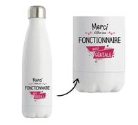 Bouteille Isotherme - Planetee - Merci Fonctionnaire Géniale - 500 Ml - Acier Inoxydable - Mixte Multicolore