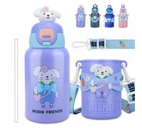 Bouteille isotherme pour enfants avec paille et cordon - Moderne à double paroi sous vide - Étanche - 450 ml - Large ouverture - Pour le sport