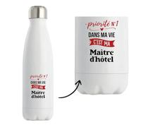 Bouteille Isotherme Priorite N1 dans ma vie C'est ma Maitre dhotel - Bottle - Idée Bouteille Isotherme Cadeau Anniversaire Fête Original Famille Travail Départ Collègue Retraite Noël.