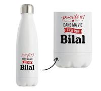 Bouteille Isotherme Priorite N1 dans ma vie C'est mon Bilal - Bottle - Idée Bouteille Isotherme Cadeau Anniversaire Fête Original Famille Travail Départ Collègue Retraite Noël.