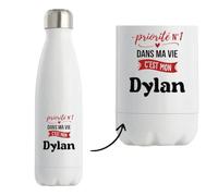 Bouteille Isotherme Priorite N1 dans ma vie C'est mon Dylan - Bottle - Idée Bouteille Isotherme Cadeau Anniversaire Fête Original Famille Travail Départ Collègue Retraite Noël.